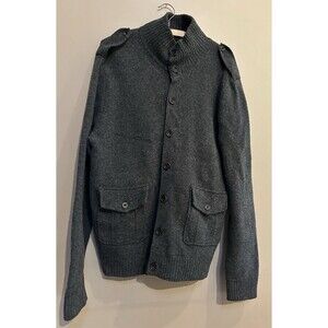 Gap‎ Cardigan Men's XL Gray Sweater 100% Lambs Wool Military Jacket Preppy Y2K